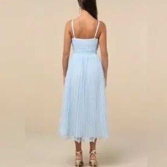 Lulus Baby Blue Tulle Bridesmaid Formal Evening Gown XS - Picture 7 of 12